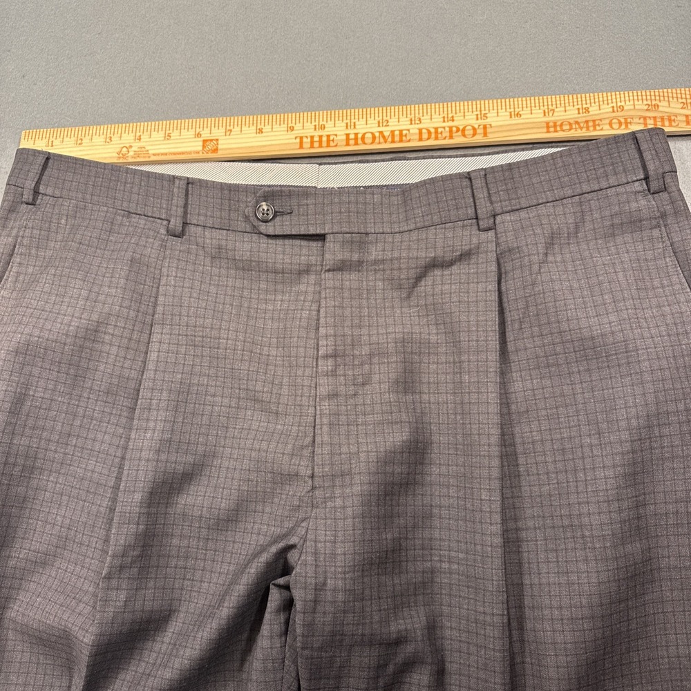 Hart Schaffner Marx 100% Wool Pleated Cuffed Gray Micro Checked Dress Pants 40R - Picture 4 of 10